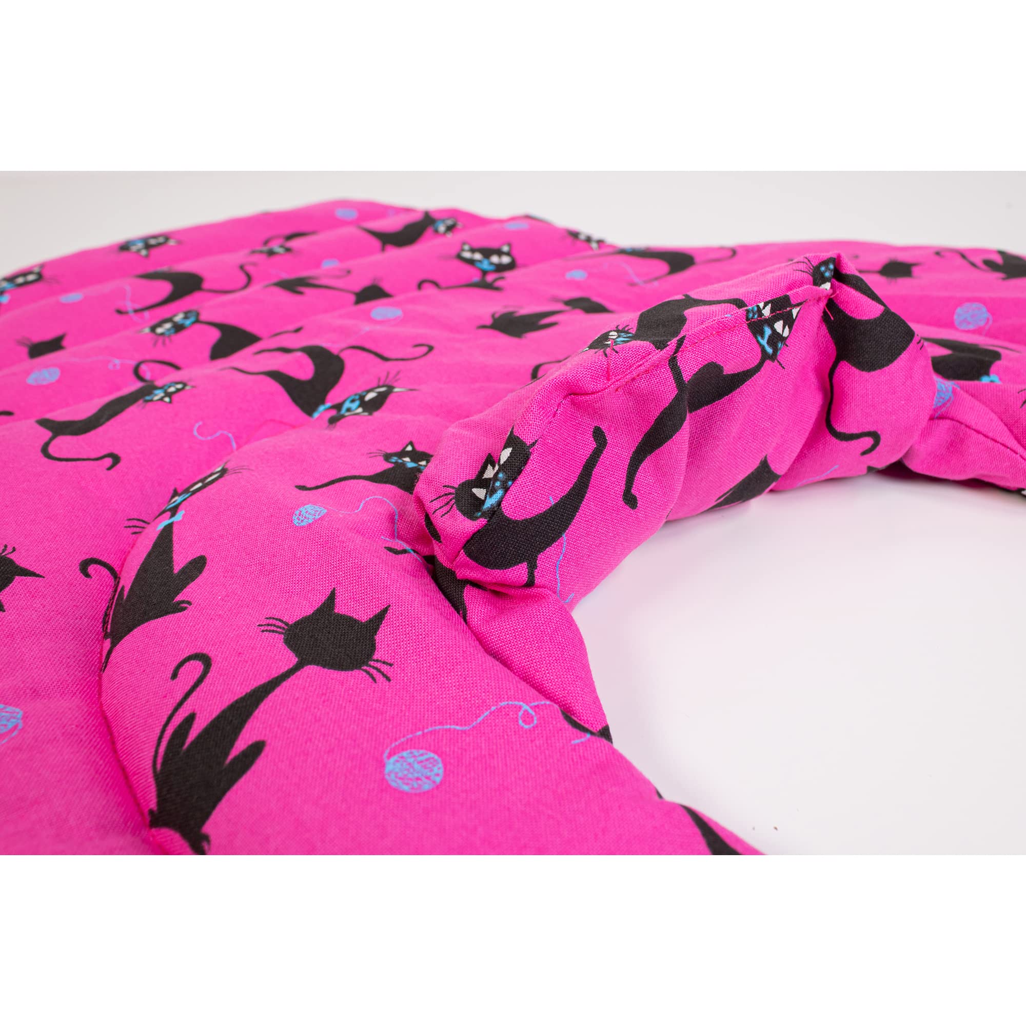 Coussin cervical HWS - Tour de cou pour vertèbres cerivicales avec col montant et partie dorsale - chat noir - fuchsia - Bouillotte sèche pour four et micro-ondes - Grains de blé