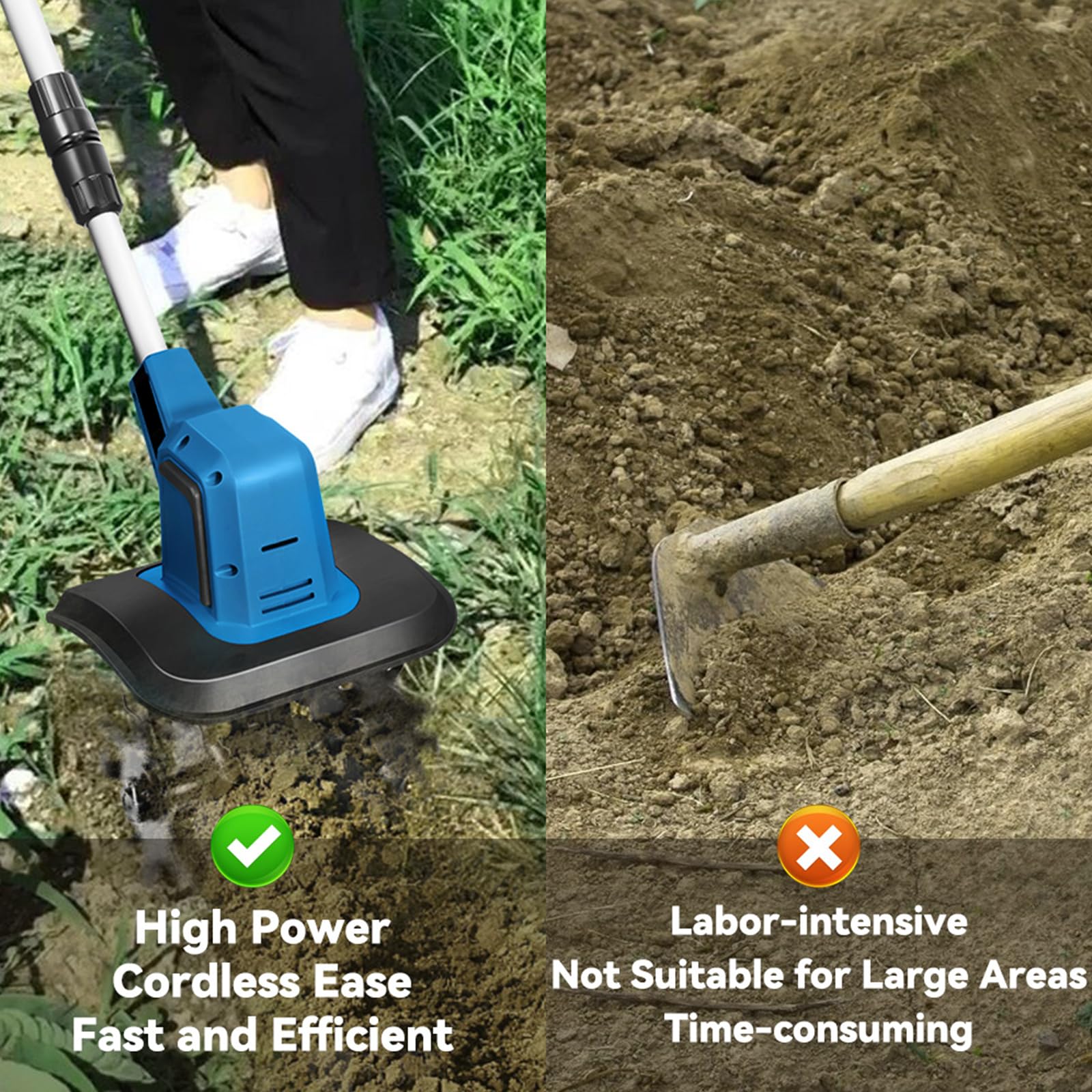 Motozappa Elettrica Da Giardino, Fresa Per Terreno A Batteria Da 1800 W Con 2 Batterie Al Litio E 4 Lame In Acciaio Al Manganese, Coltivatore Per Diserbo, Allentamento Del Terreno, Coltivazione