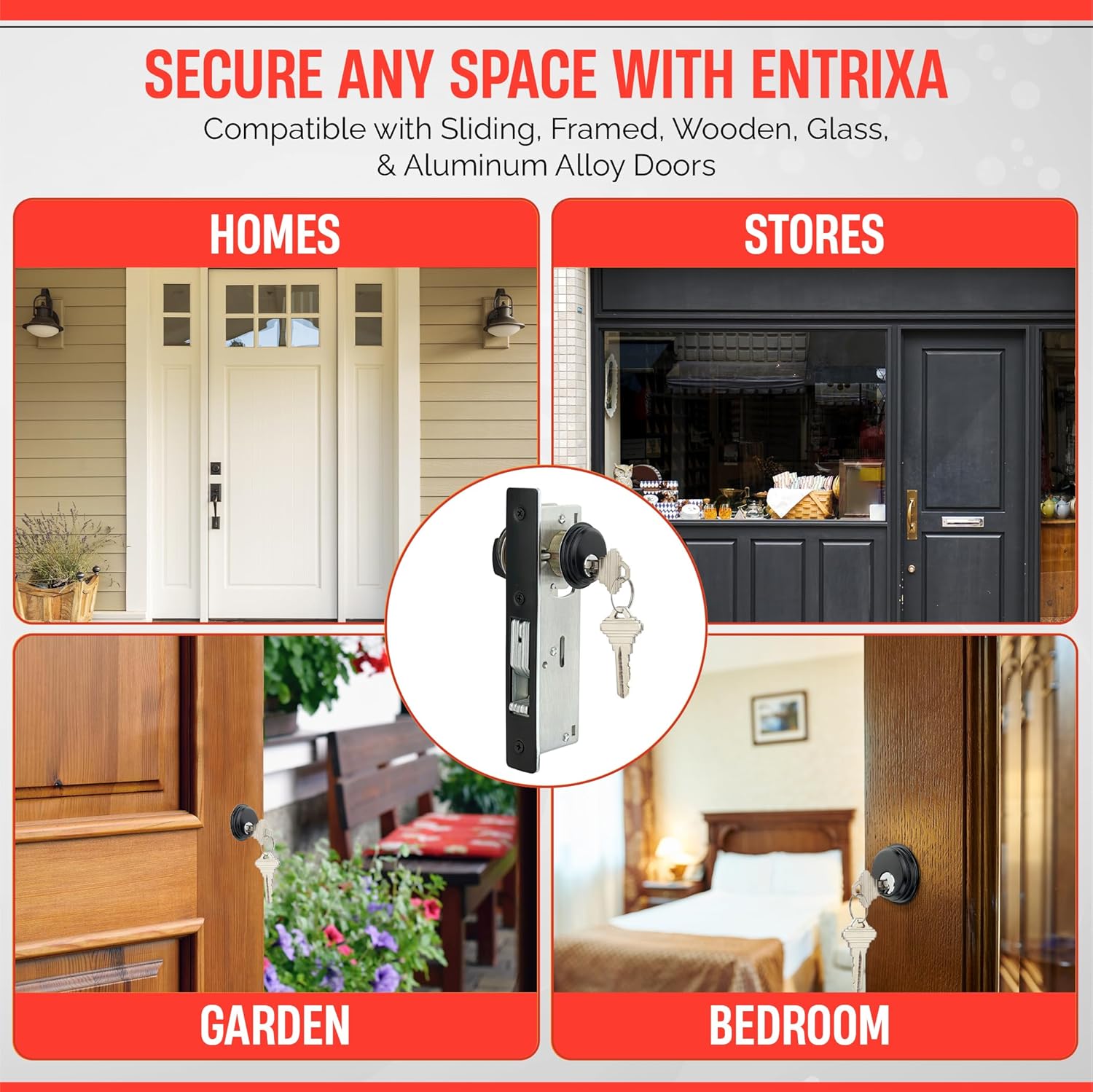 Premium Storefront Mortise Hook Lock for Front Door Cylinder Combo top Interior Sliding deadbolt Key Commercial Locks for Doors Adams rite Aluminum Store Grade Door Entry cam lockset (1-1/8" Backset)