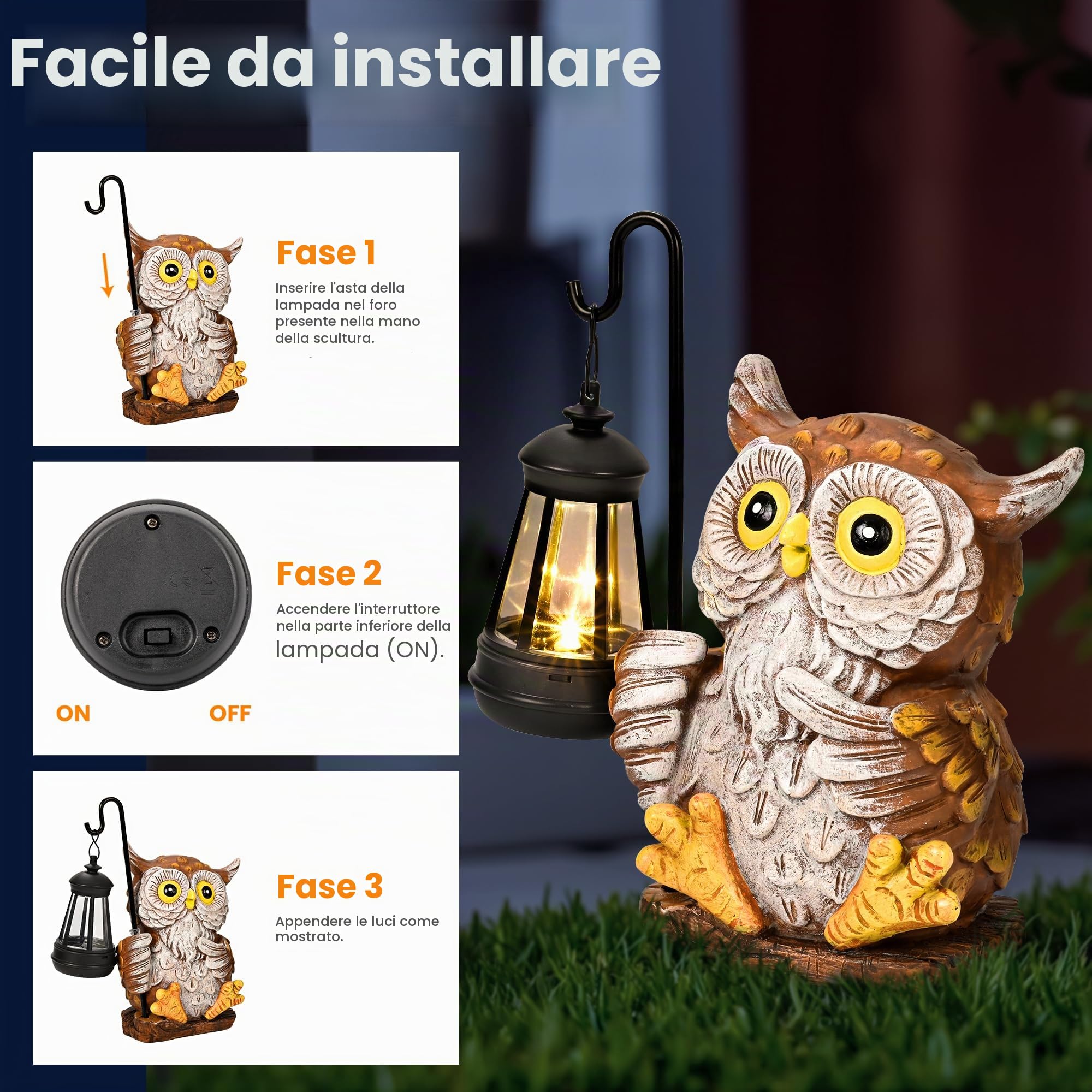 GIGALUMI Statue solari da giardino a forma di gufo luci per esterni, cortile, decorazione da giardino Regali unici per la mamma, regali di compleanno per le donne, decorazione per patio