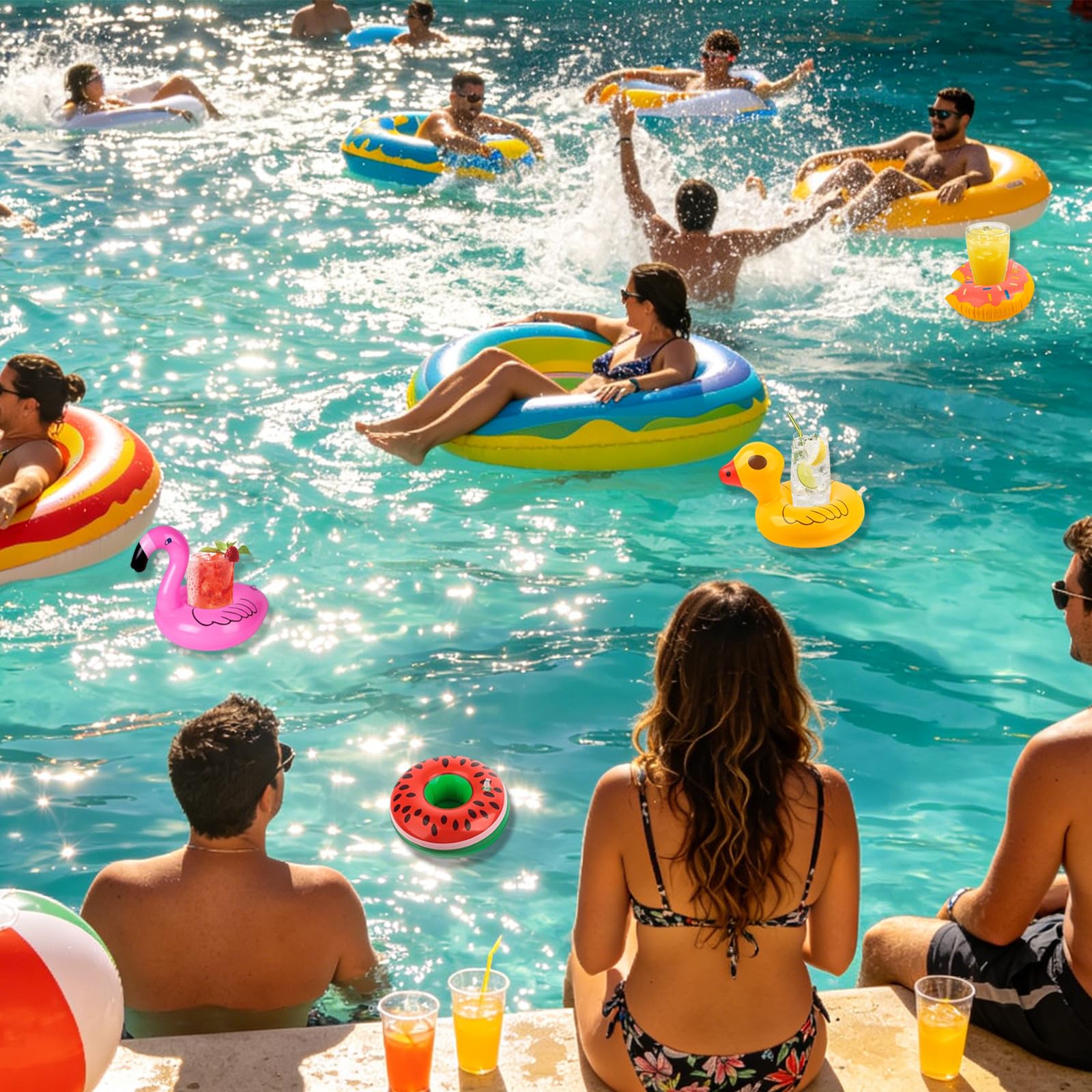 9 nadmuchiwanych uchwytów na napoje, flamingo, na basen, nadmuchiwane, pływające uchwyty na napoje, na lato, do hal, na plażę, na imprezę hawajską