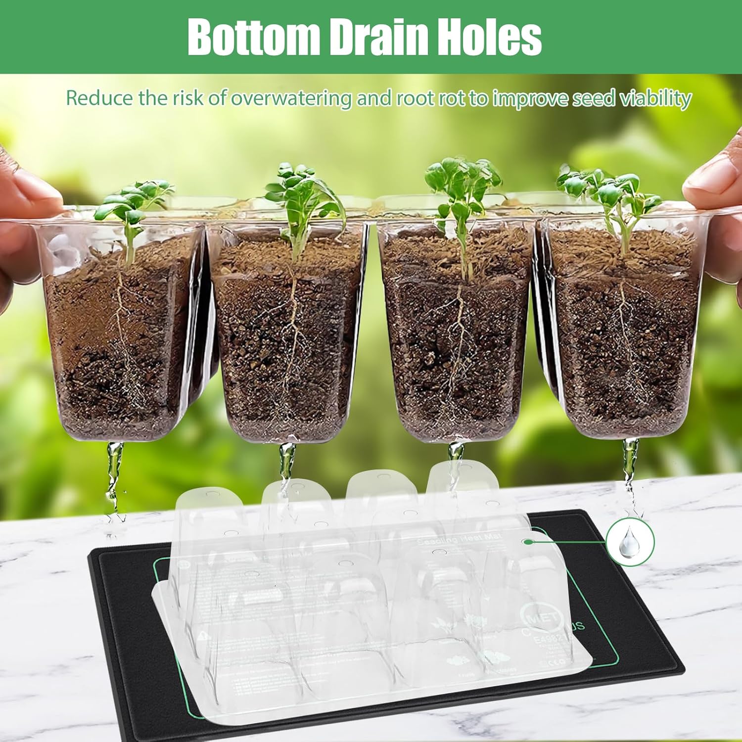 Sckee 6 Pack Seed Starter Tray with 10"x20.75" Seedling Heat Mat, Seed Starter Kit with Humidity Dome, Seed Starting Trays Plant Starter Kit and Base, Kit for Seeds Growing Starting