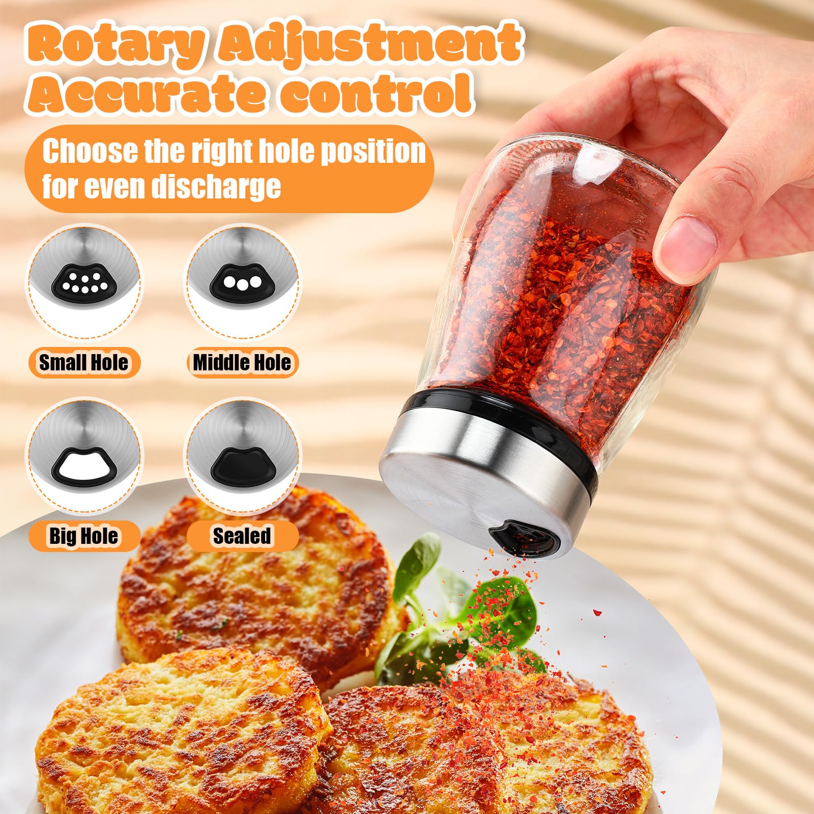 Zhehao Juego de 6 saleros y pimenteros con agujeros de vertido ajustables, dispensador de especias de acero inoxidable, recipientes de vidrio transparente de 6 onzas para cocina, restaurante, hogar,