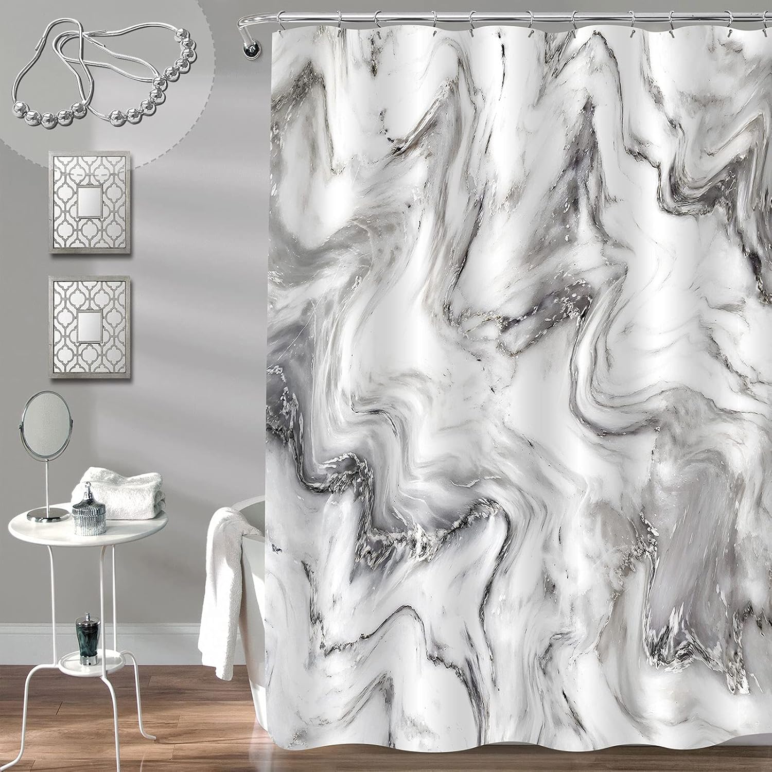 Gibelle Grey Marble Shower Curtain for Bathroom, Abstract