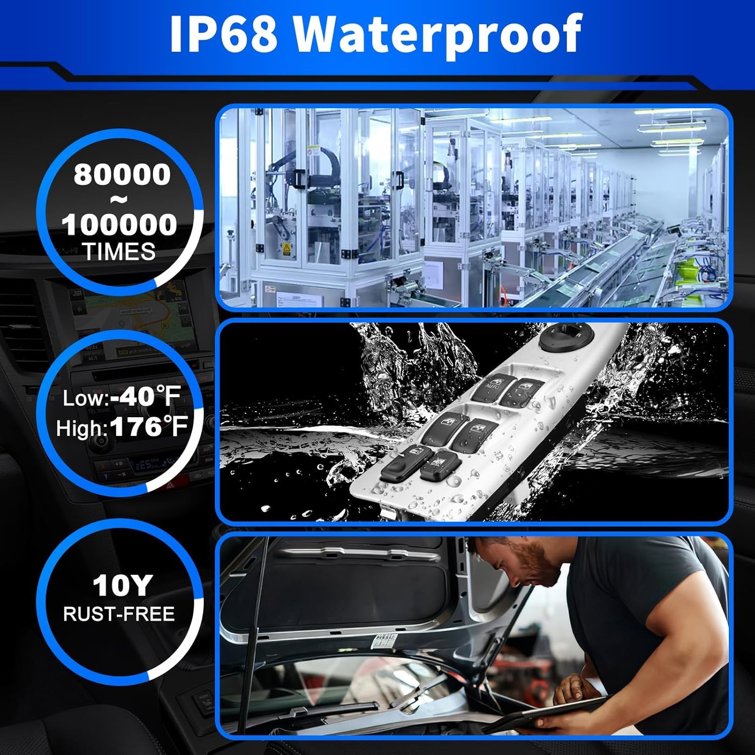 Master Power Window Switch Fits for:-Kia Spectra 2004 2005 2006 2007 2008 2009, Front Left Driver Side Control Door Lock vidrios Switch Button, OE# 93570-2F000 935702F200