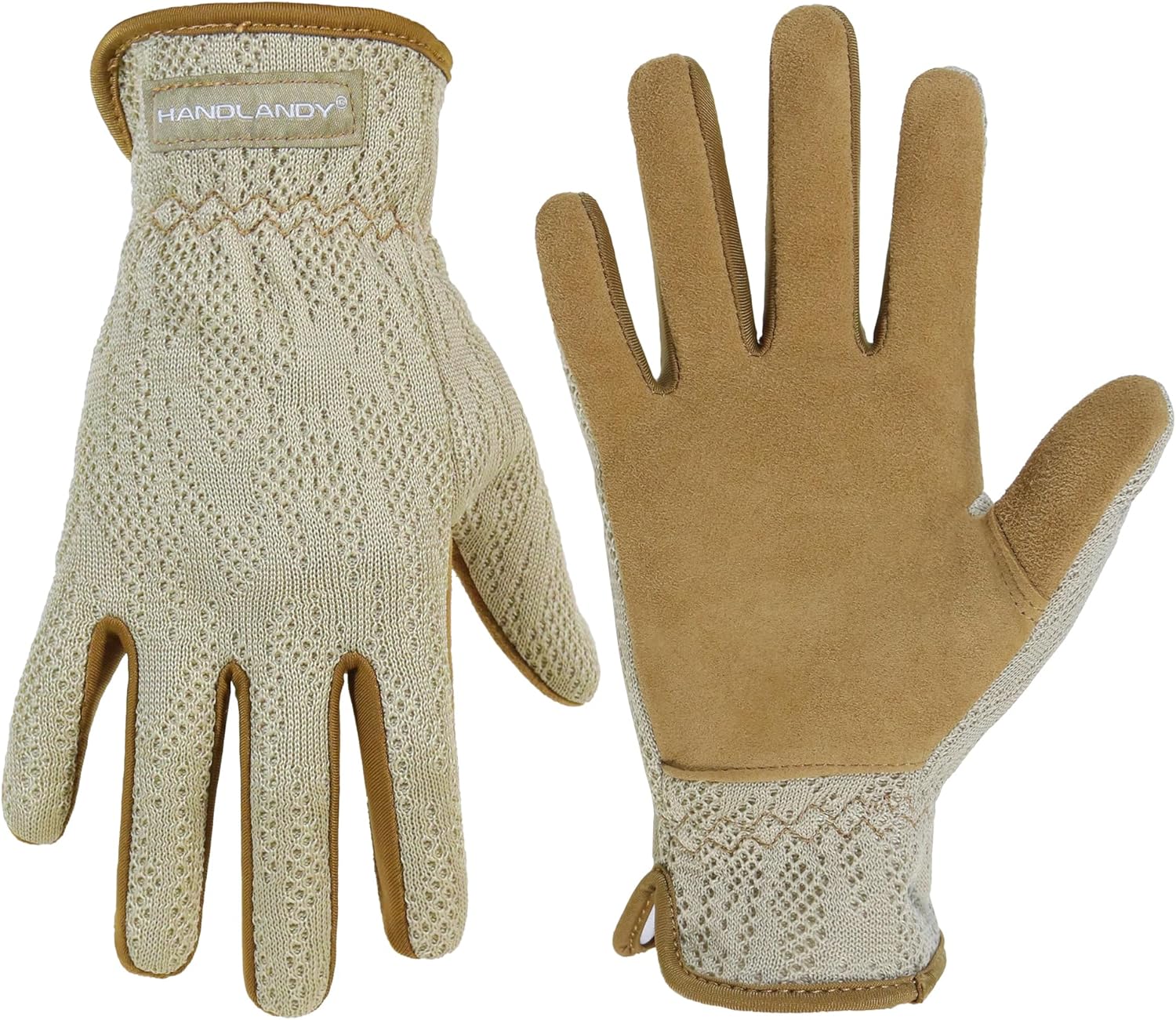 HANDLANDY Gardening Gloves for Women, Breathable Ladies Leather Garden Yard Gloves Best Gift for Gardeners Medium (Pack of 1) Coffee-khaki