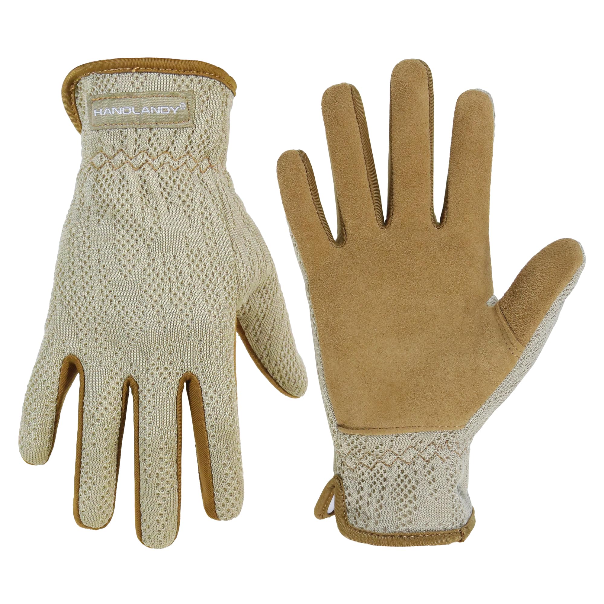 HANDLANDY Leather Gardening Gloves for Women, Breathable Ladies Leather Garden Yard Gloves Best Gift for Gardeners (Coffee-Khaki, S) โ image 1