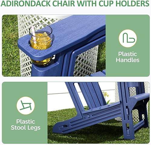 Miniatura 6 de FONTOI Adirondack - Silla de plástico para exteriores sin tornillos, para patio, con soporte para tazas, silla reclinable de capacidad de 400