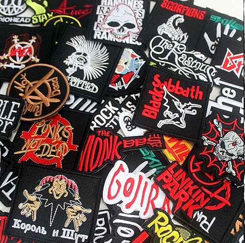 Miniatura 4 de HARINI 50 insignias mixtas de música punk rock, parches bordados de calavera para chaqueta, jeans, mochilas, sombrero, ropa de estilo surtido, rayas