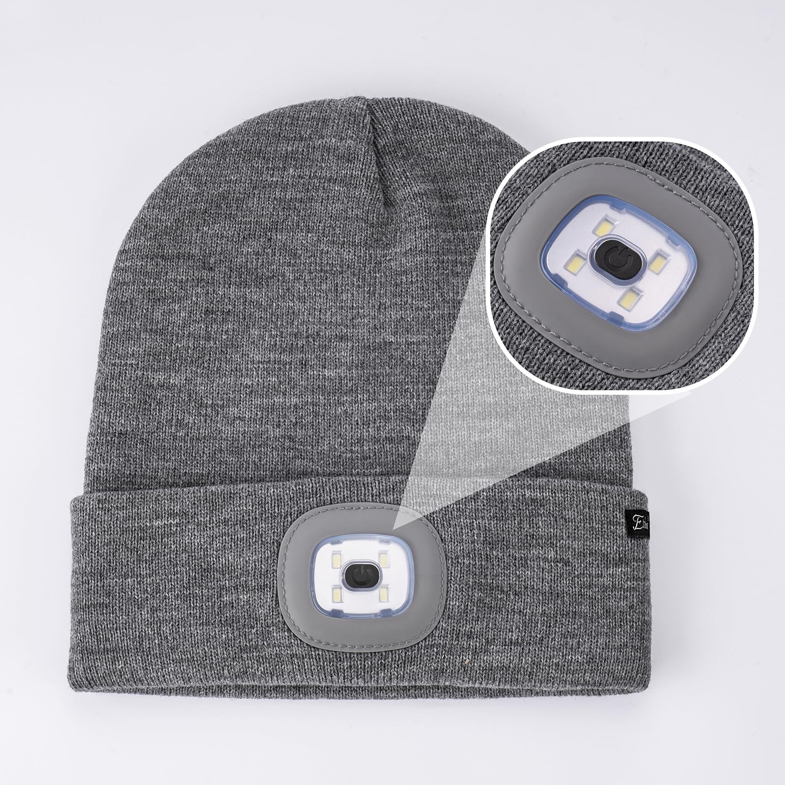 Etsfmoa Unisex Beanie with The Light,Gifts for Men Dad Father, USB Rechargeable LED Warm Knit Headlamp Hat Black