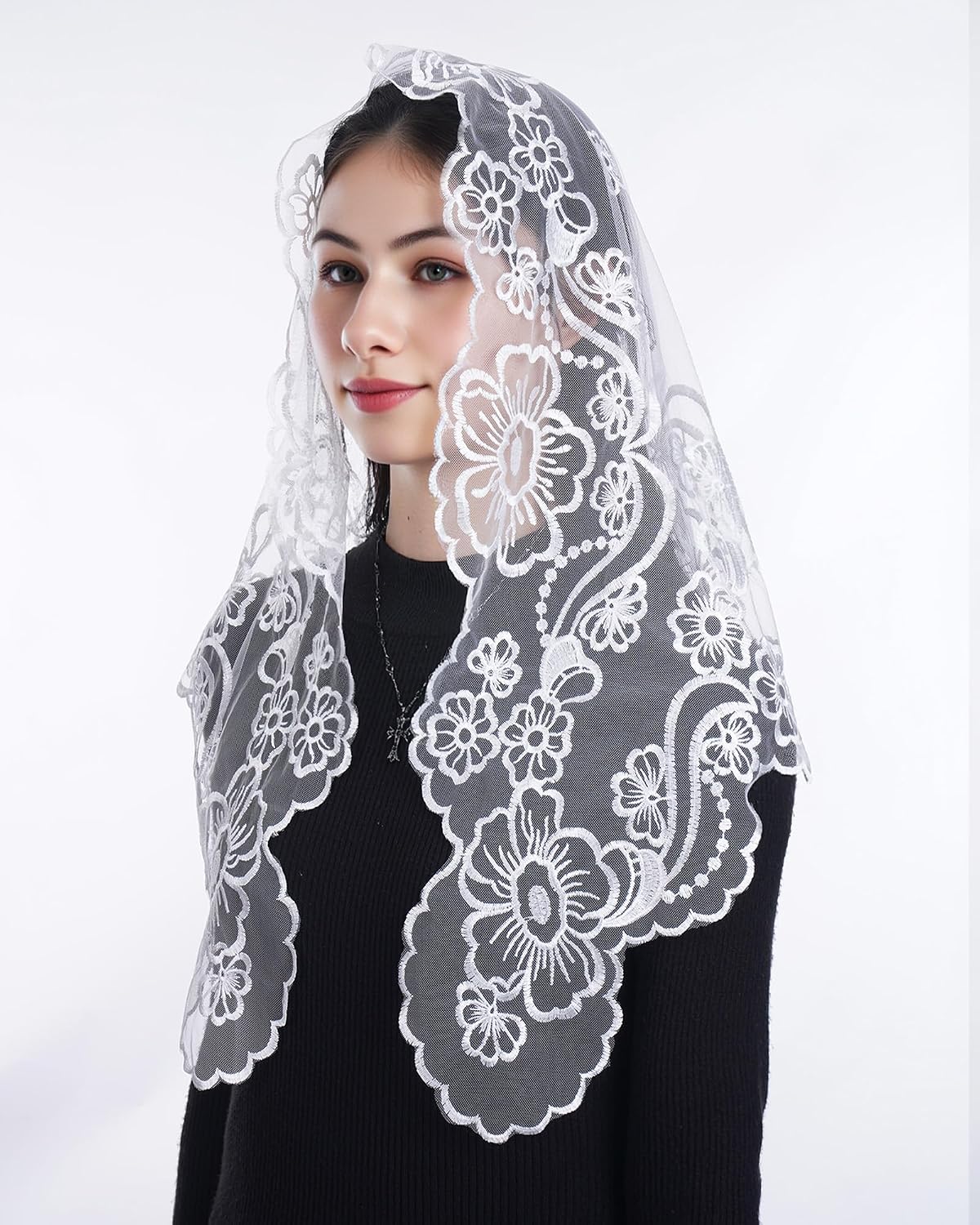 Bozidol 2 Pack Veils for Church Catholic, Virgin and Child Lace Mantilla Chapel Veil, Latin Mass Head Coverings for Women