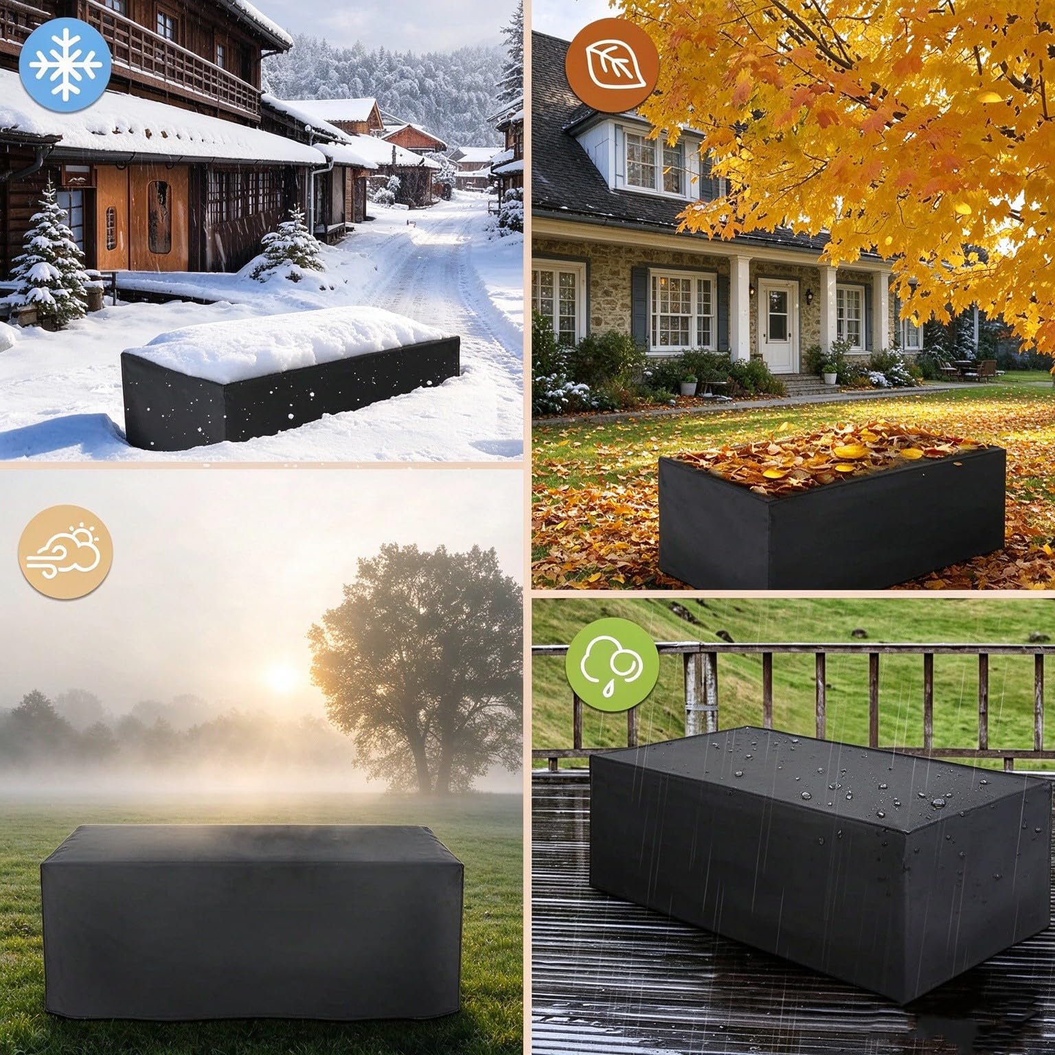 Funda Exterior Muebles Jardin 380x260x74cm/LaxAnxAL Funda para Sofá Exterior Impermeable, Antivento, Resistente Al Frio, Fundas Protectoras para Mesa de Patio Terraza Sofá, Negro