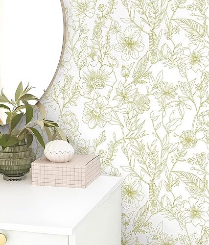 Miniatura 40 de GloryTik Papel tapiz de contacto floral para despegar y pegar, moderno, blanco y dorado, papel de pared autoadhesivo extraíble para gabinetes