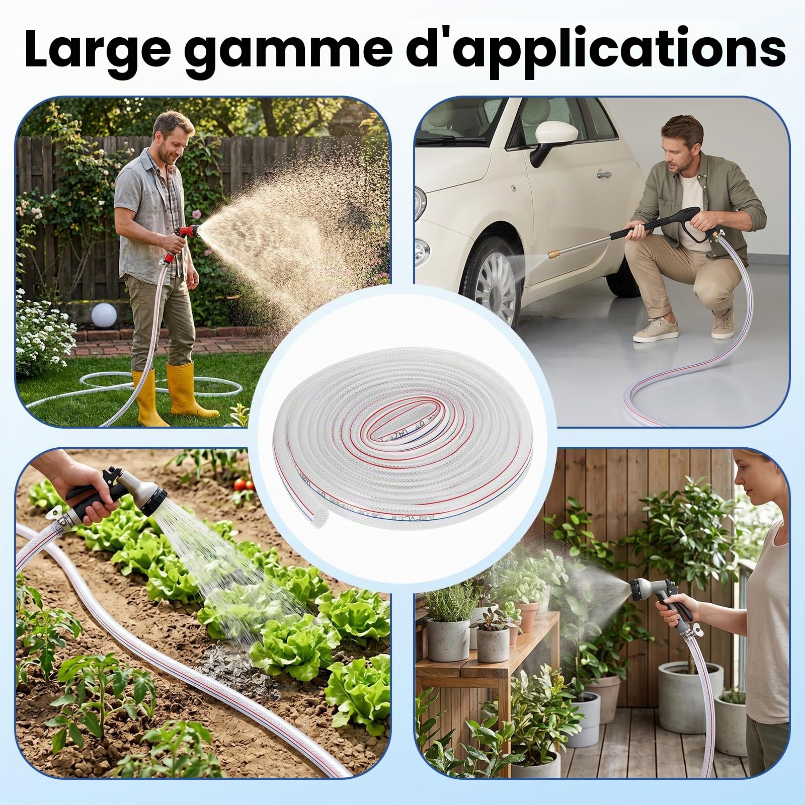 Tuyau en PVC Transparent avec Collier Métallique, 5m Ø25mm Tuyau D'Aspiration Indéformable avec Tissu pour Transport d'Eau, Tuyau Aspiration Pompe Flexible Pour l'Arrosage