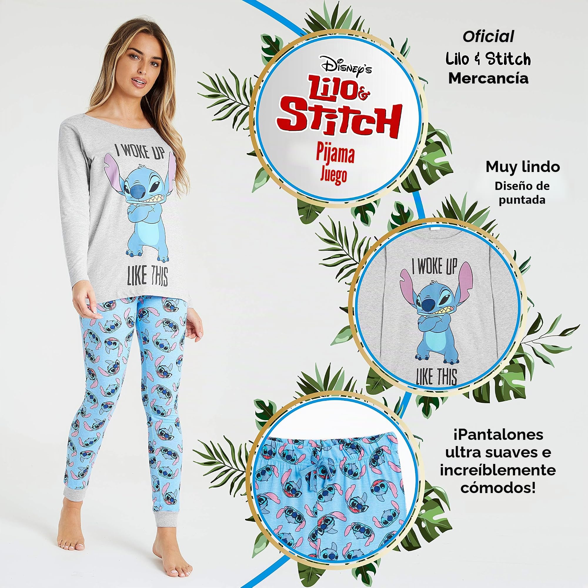 Disney Pijama Mujer Invierno Pijama Stitch Conjunto Pijama Mujer Largo Tallas S-XL Regalos Stitch Mickey Minnie