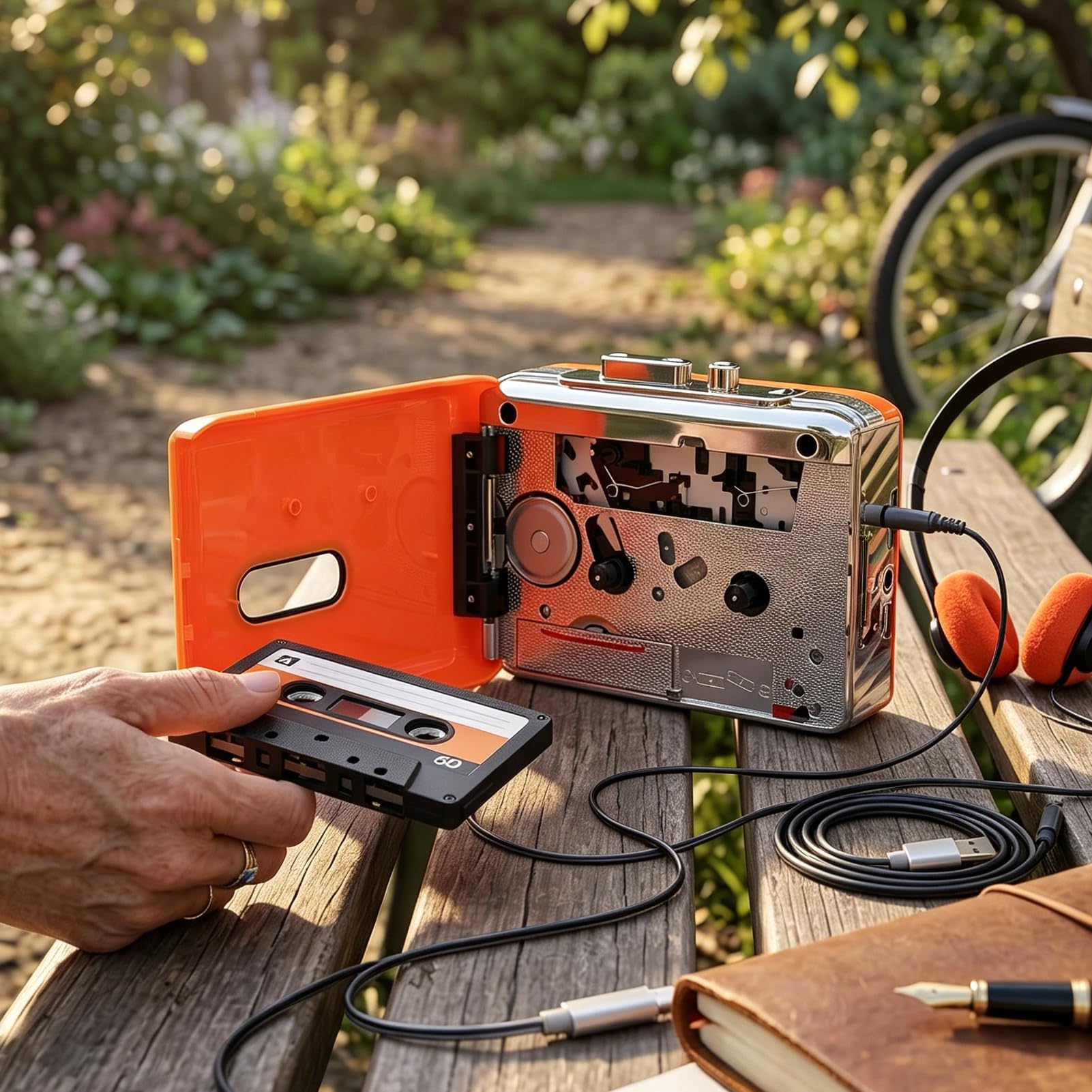 XUMIUZIY Przenośny Odtwarzacz Kasetowy, Konwerter Cyfrowy MP3, Taśma USB C do Cyfrowego Rejestratora z Gniazdem Słuchawkowym i obsługą Audacity, zasilaną Przez USB lub baterię AA do