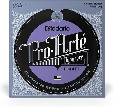 D'Addario Guitar Strings - Pro-Arte Classical Guitar Strings - EJ44TT Dynacore - Silver Plated Wrap, Composite Dynacore, Titanium Nylon Trebles - Extra Hard Tension, 1-Pack