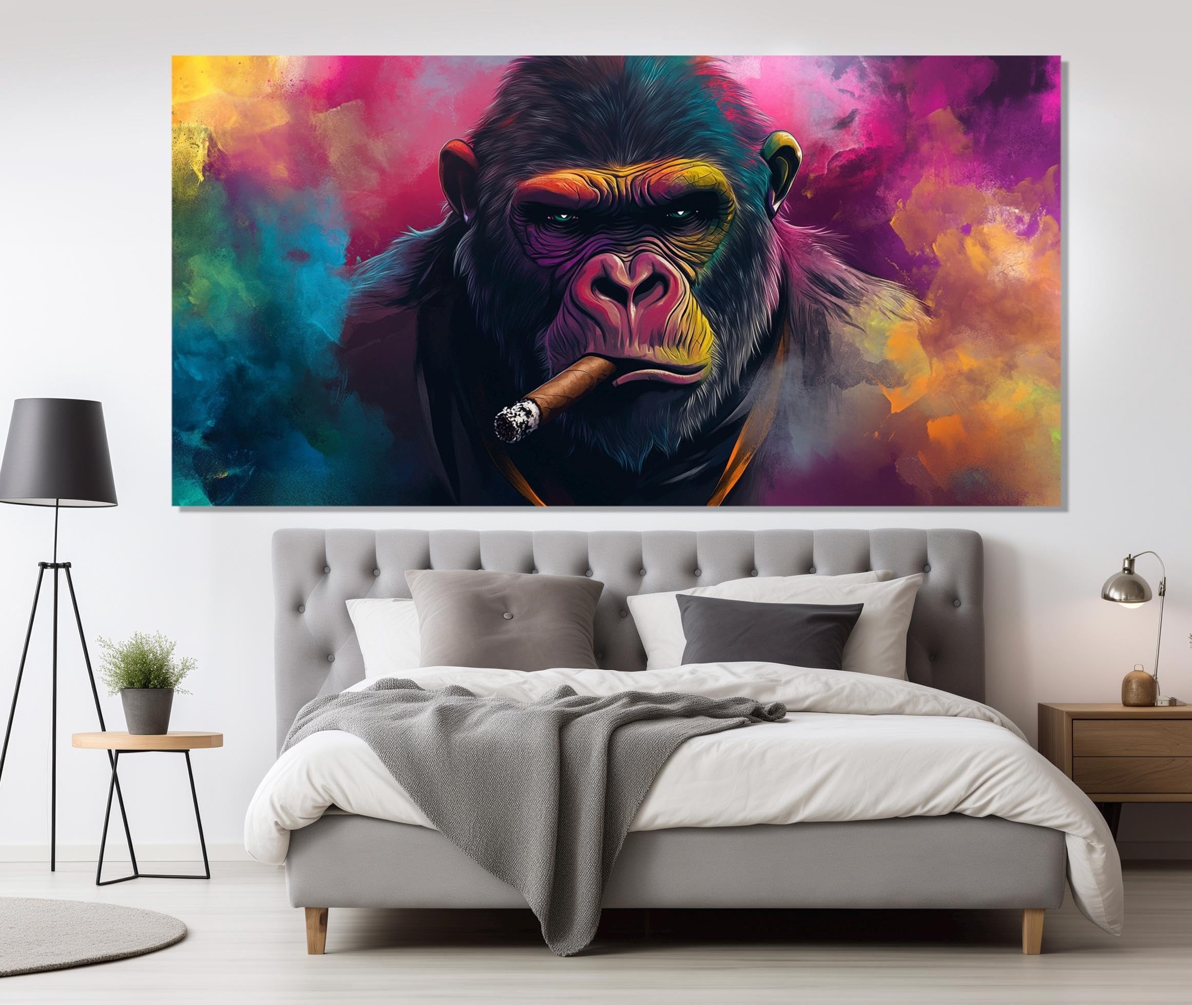 Singe fumeur affiche gorille grand format décoration murale moderne