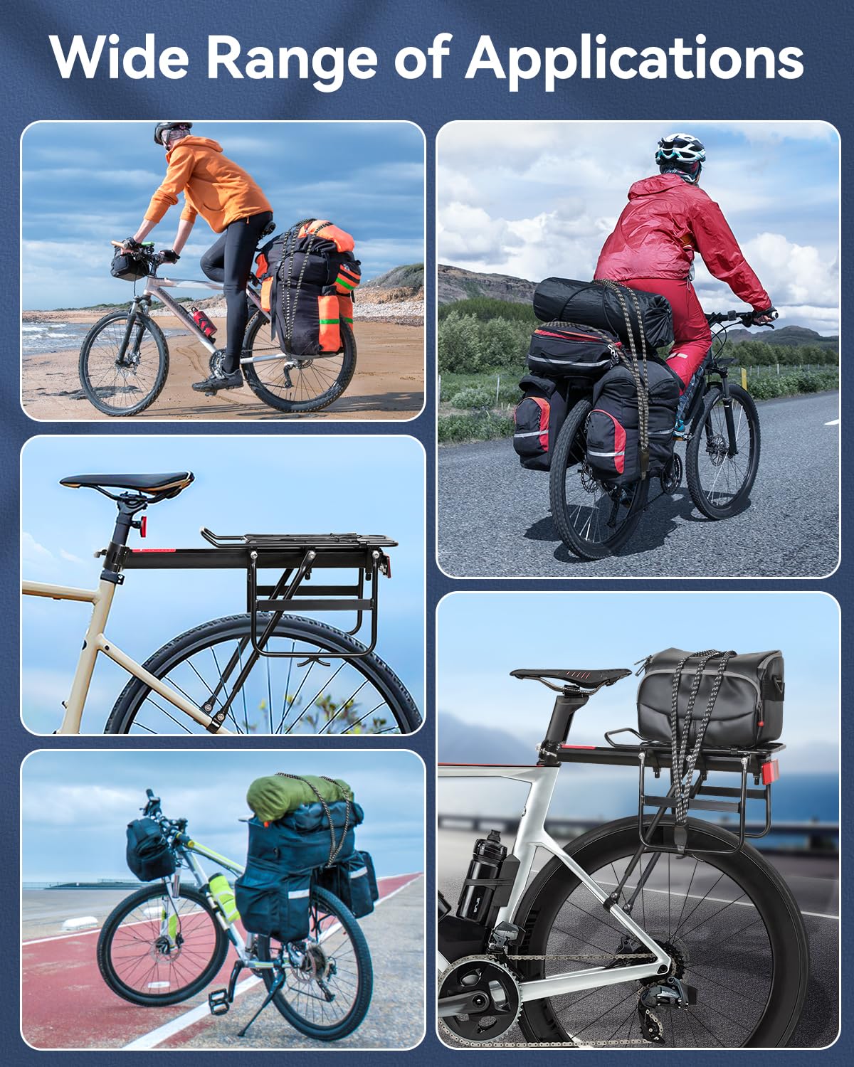 Onvian Fahrrad-Gepäckträger, einziehbar, verstellbar, Fahrradgepäckträger, Touring, Hintersattelstütze, Aluminiumlegierung, passend für die meisten Fahrräder