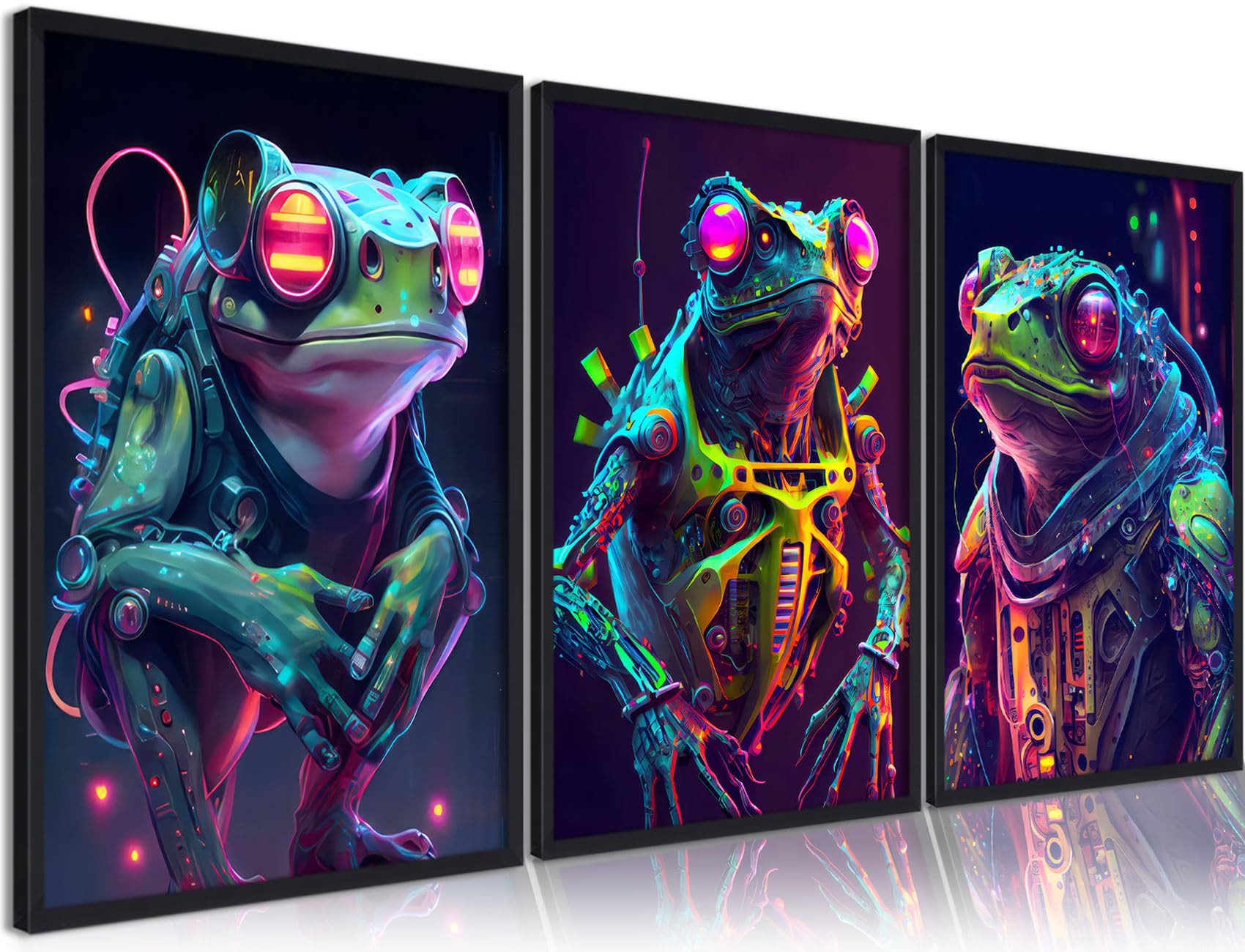 Riveda Video Game Decor Set of 3 Gamer Room Posters for Bedroom Gaming Wall Art for Gamer Playroom Cyberpunk Frog Posters gamer Picture bedroom No