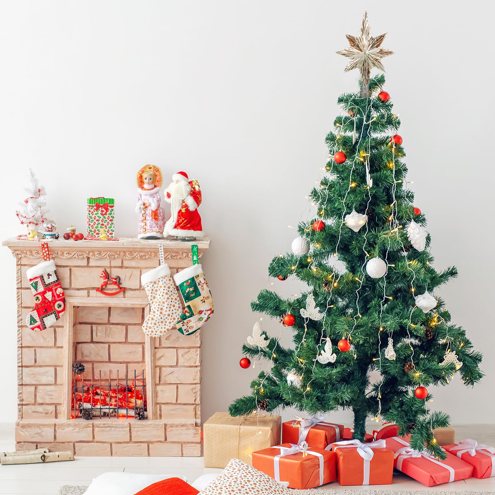 Gejoy Étoile à paillettes pour cime de sapin de Noël - 25,4 cm - Décoration pour la maison, le sapin de Noël, les fêtes de fin d'année (champagne doré)