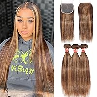 Vista 9 de Extensiones de cabello humano marrón con reflejos de Haha con cierre, extensiones lisas con cierre ombre, extensiones de cabello humano con cierre