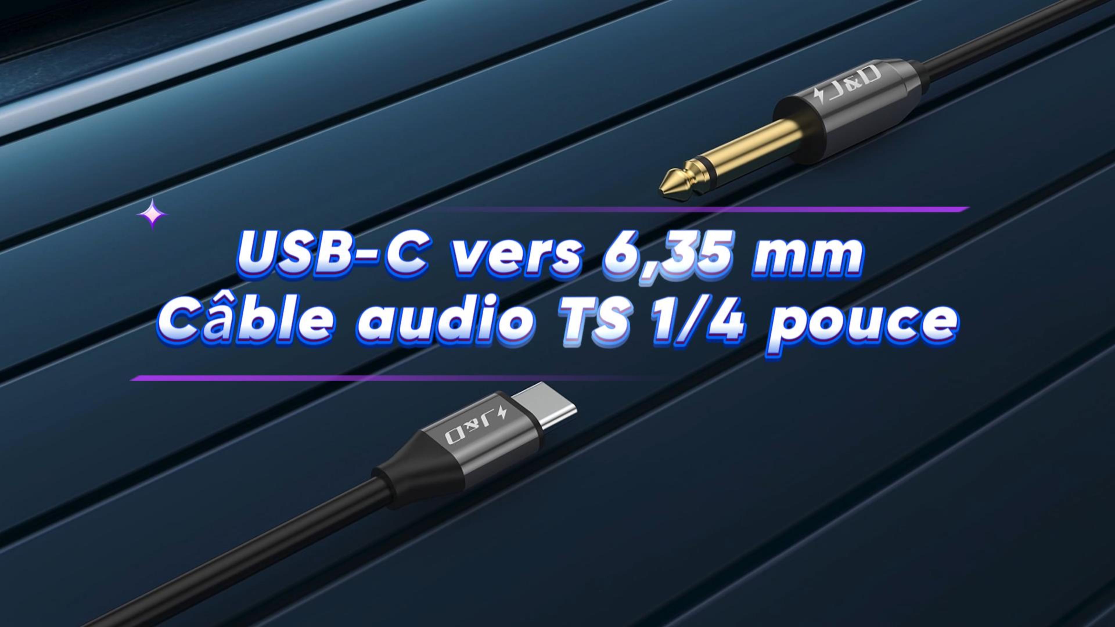 Câble Adaptateur 6,35 Mm (1/4") Femelle Vers Mâle TS - 0,5 M, Connecteurs Dorés, Pour Casque, Micro, Équipement Audio