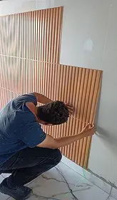 Kit C/ 10 Placas 51x51 Revestimento Parede Alto Relevo Painel 3d Ripado 2,5 m² (Sem adesivo) Marrom - Freijo