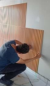 Kit C/ 10 Placas 51x51 Revestimento Parede Alto Relevo Painel 3d Ripado 2,5 m² (Sem adesivo) Marrom - Freijo