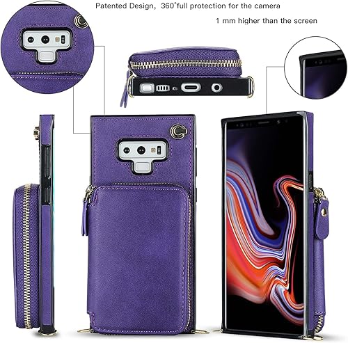 Miniatura 8 de Asuwish Funda de teléfono para Samsung Galaxy Note 9 con protector de pantalla de vidrio templado y soporte para tarjetas con cremallera, soporte de