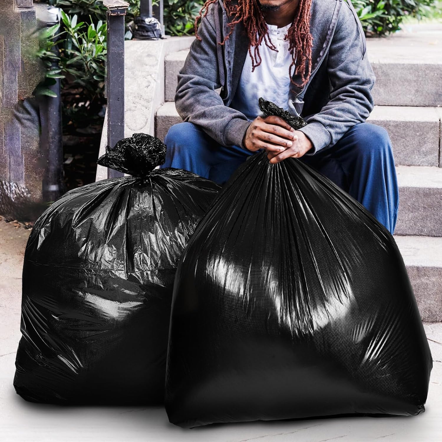 YARNOW 50 Pack Heavy Duty Trash Bags Black Trash Bags Contractor Bags Outdoor Garbage Bags (47 x 55 Inch)