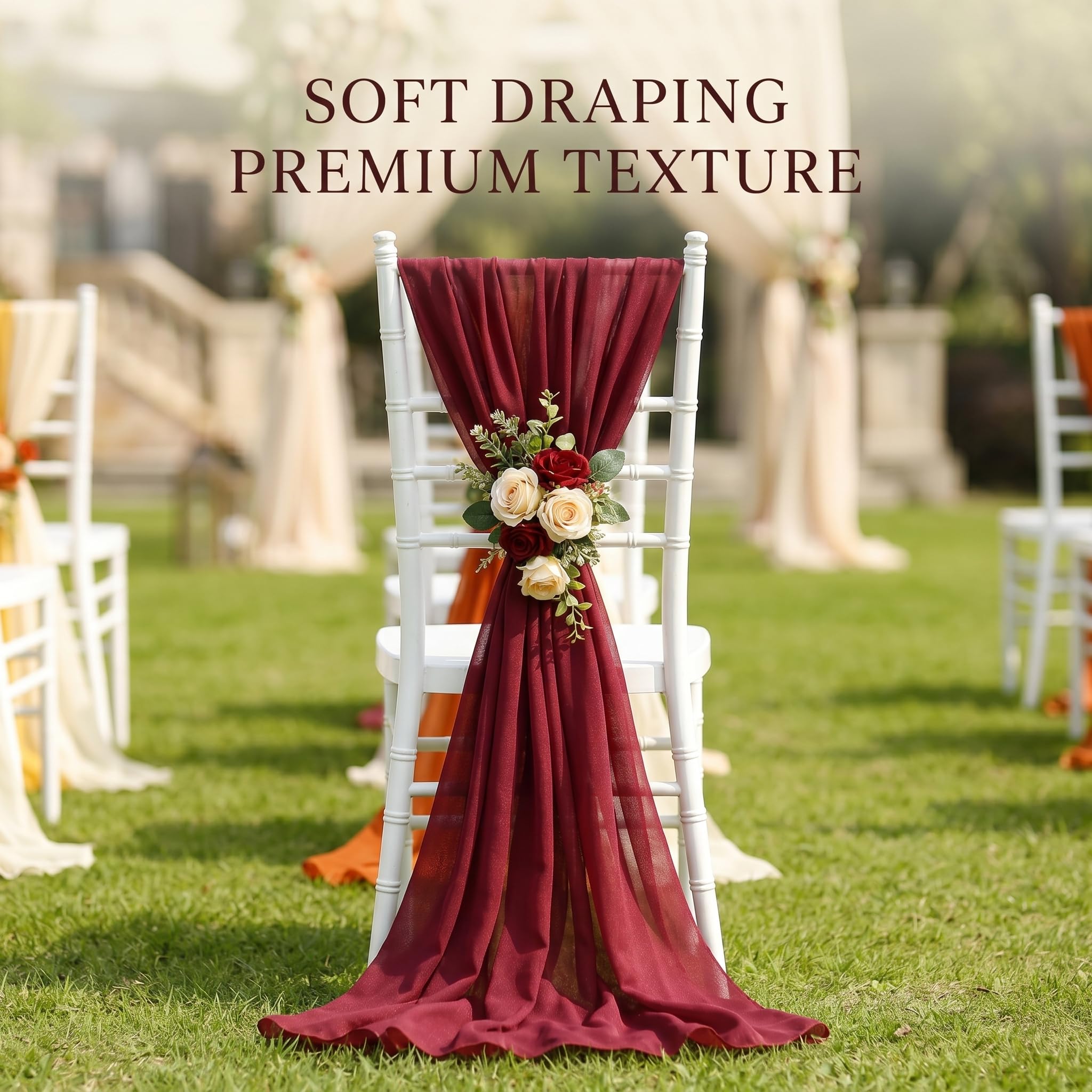 20 * 275cm Tüllstoff Stuhldekoration Tüll Stuhlschleifen Hochzeit Stuhl Hochzeitsstuhl Dekoration Tüll Stuhlschärpen Schleifen Chiffon Dekostoffe für Hochzeit Party Weihnachten Weiß 30 Stück
