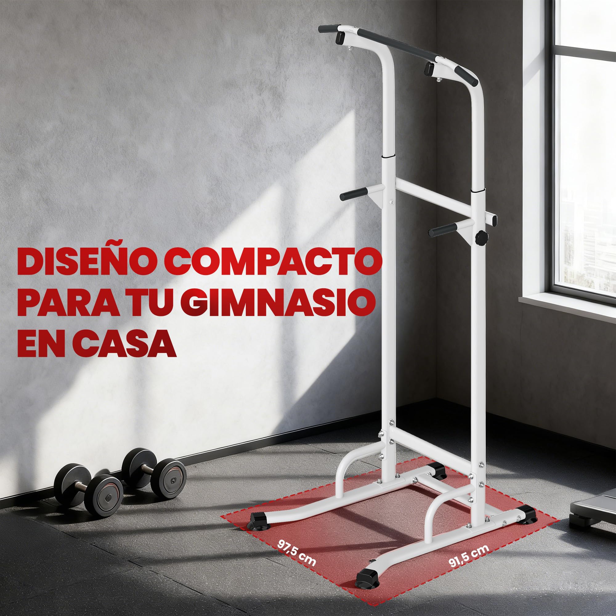 SPORTNOW Barra de Dominadas Altura Regulable 176,5-227 cm, Estación de Fondos Resistente para Gimnasio en Casa, Máquina Dominadas Multifuncional, para Entrenamiento de Fuerza, Carga 120 kg