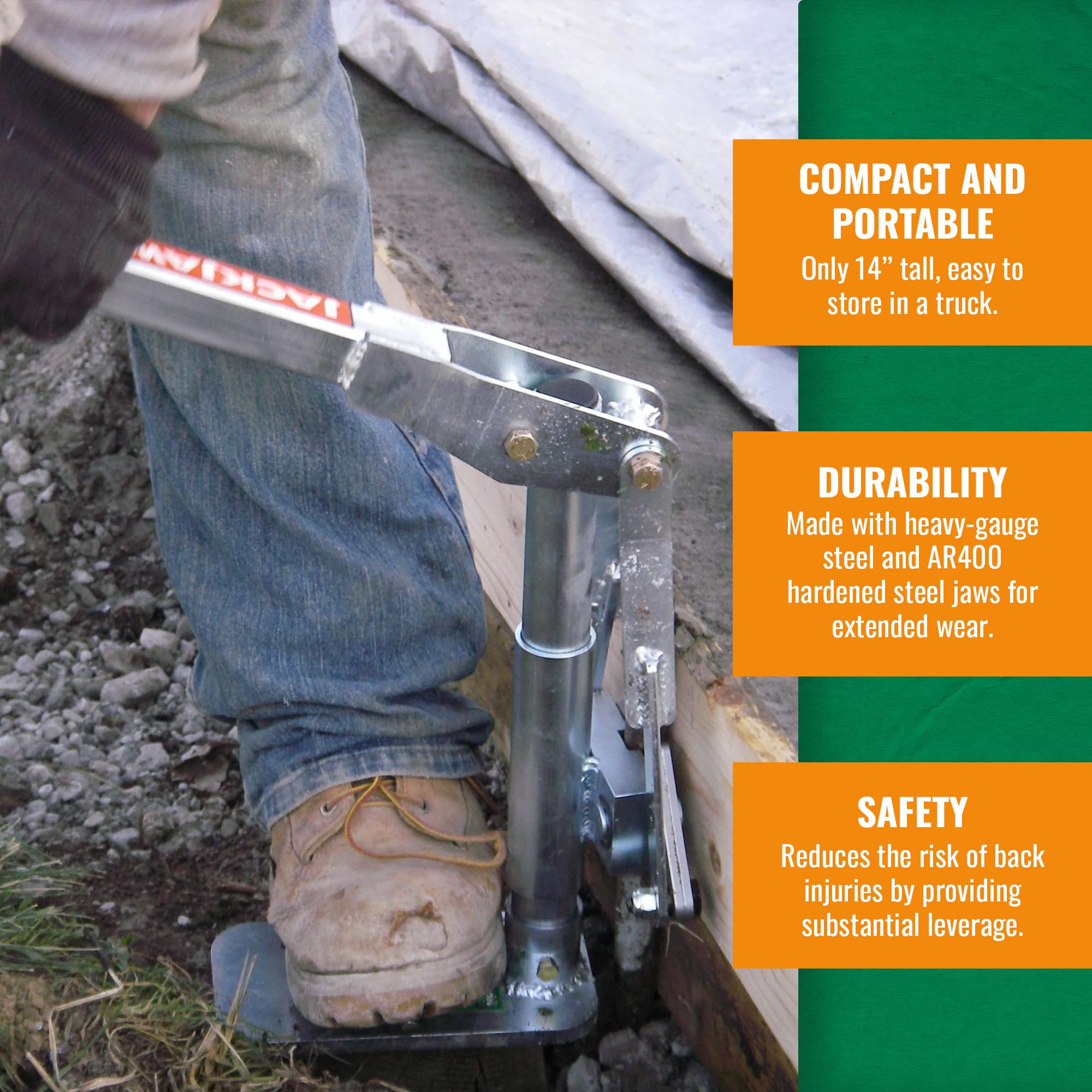 JACKJAW 100 Concrete Form Stake Puller - Effortless Extraction Tool for Contractors - Easily Removes 3/4” and 7/8” Stakes - Made in USA.