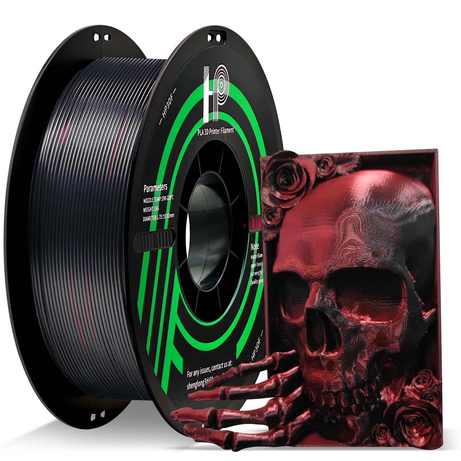 HP3DF 3D Printer Filament, Silk PLA, Color Changeable PLA Filament 1.75mm, Changes Color with Light and Angle, Dimensional Accuracy+/-0.02mm, 1KG Spool (2.2 lbs), Fit Most FDM Printer(Silk Red Black)