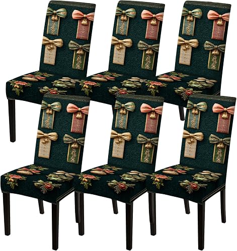Nuxovilar Bow Ornament Green Stretch 23.6x70in 6PCS Chair Covers