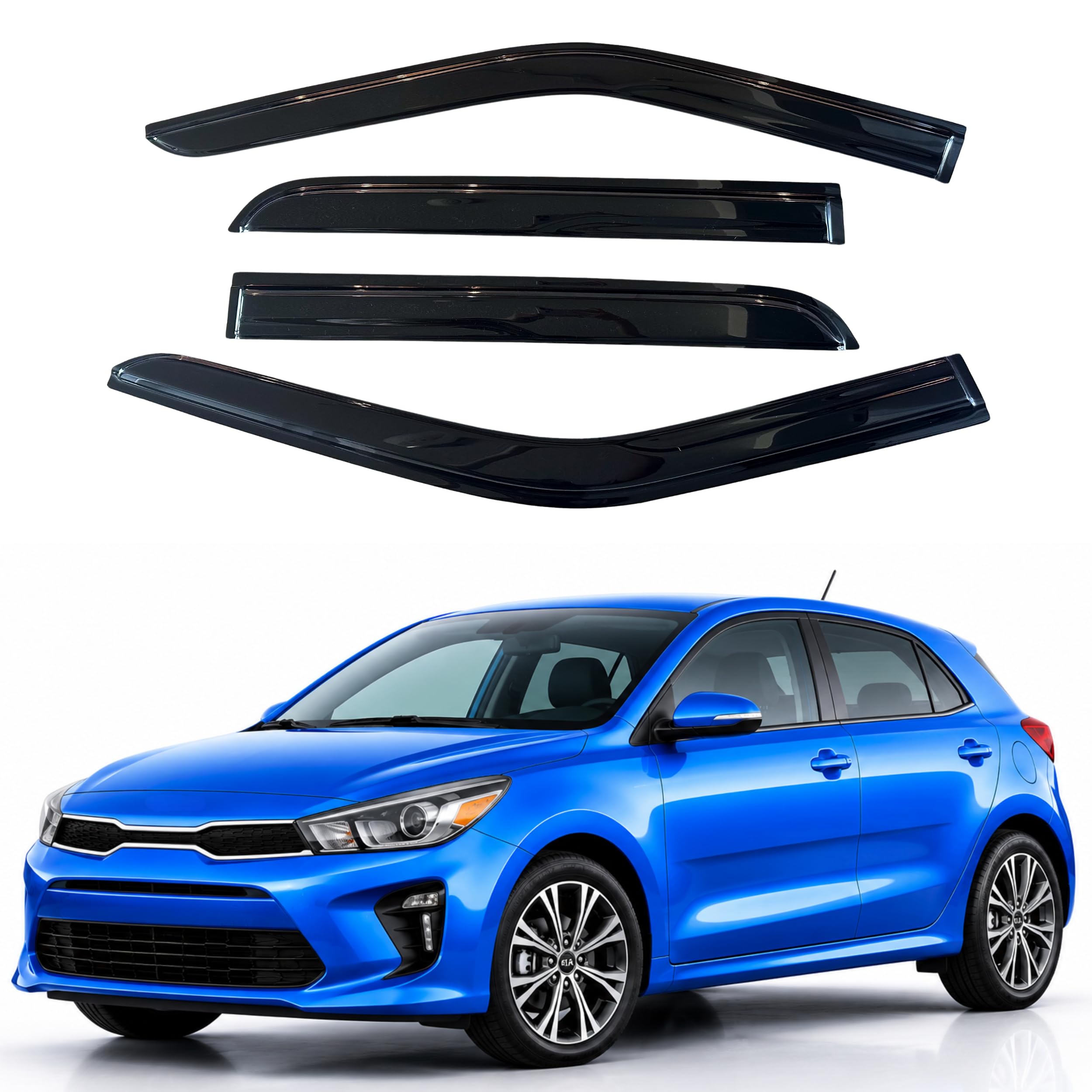 IG - Visiera per finestrino per Kia Rio 2018-2023 Hatchback, parapioggia con nastro adesivo extra resistente per la ventilazione laterale del sole, deflettore per finestra stile Mugen, 2018 2019 2020