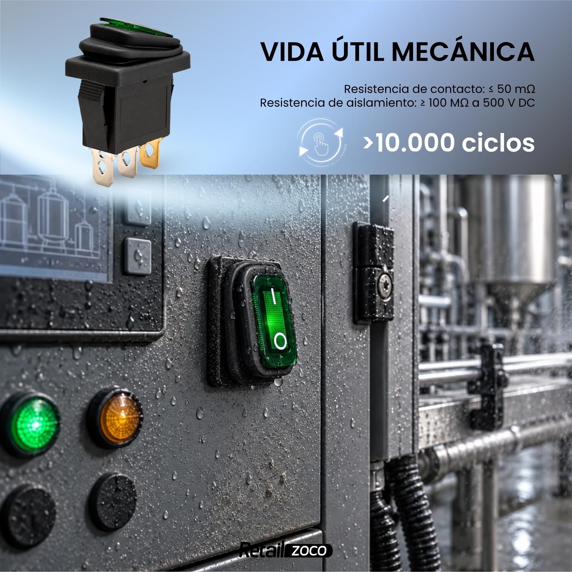 Interruptor Basculante SPST ON/OFF 3 pin, Luz Verde, 1 Unidad - imagen 6