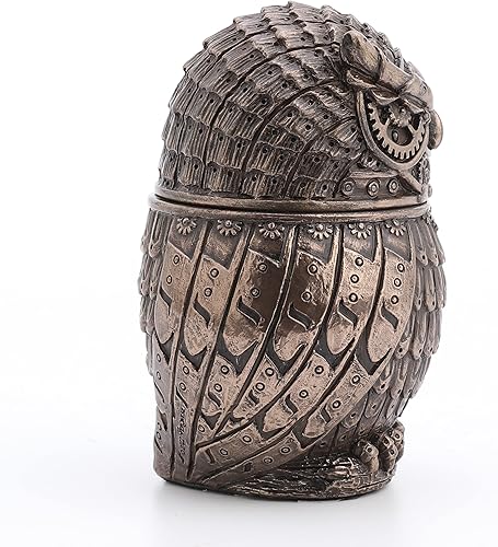 Miniatura 4 de Veronese Design Estatuilla de resina de búho steampunk de 3 3/8 pulgadas, caja secreta con acabado de bronce fundido