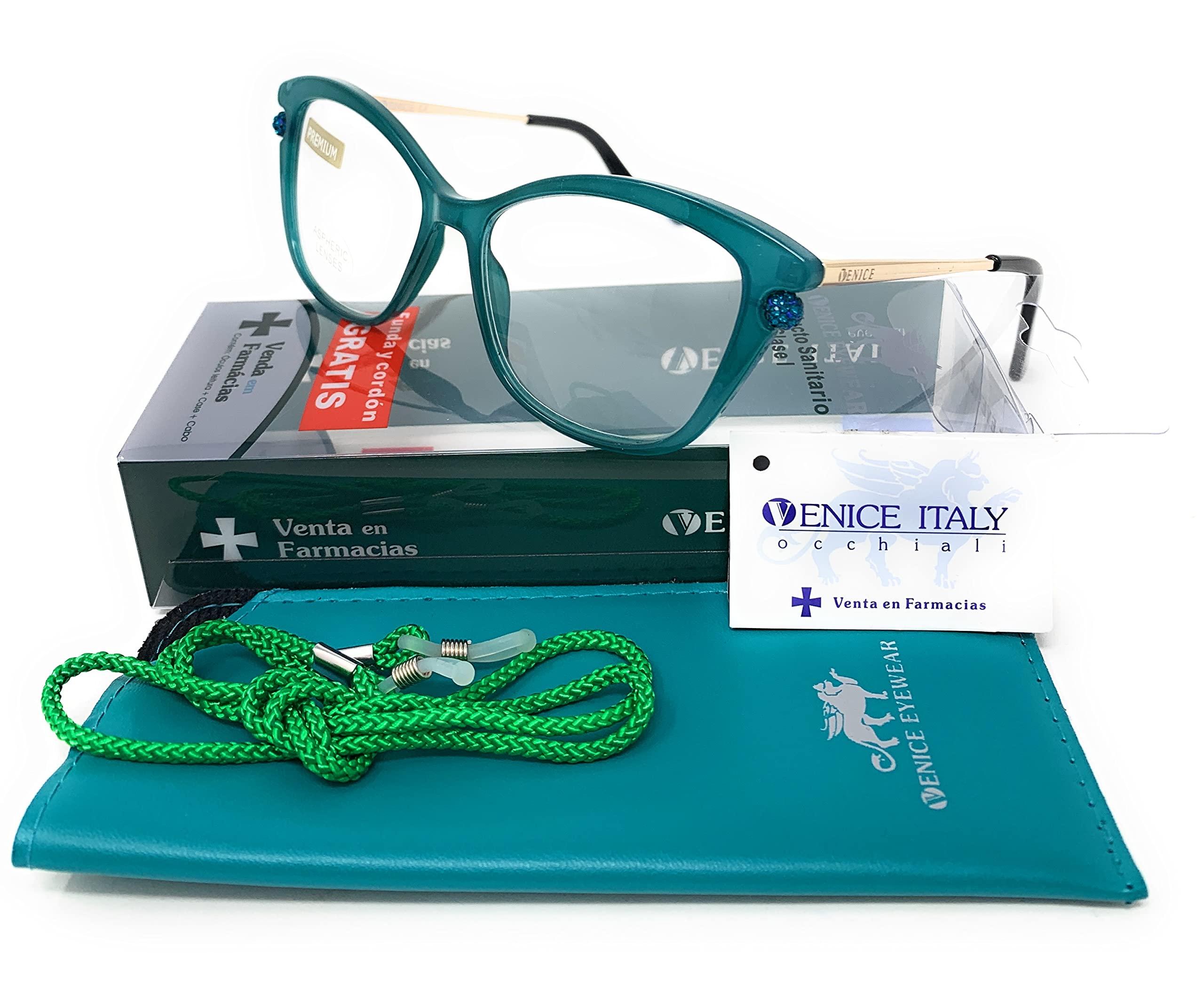Zestaw okularów do czytania Najnowsza modna konstrukcja ze strass. EKSKLUZYWNA. okulary prezbiopii, zmęczony wzrok. VENICE Premium Perl - Dioptrias: 1 do 3,5, Pakiet 3 Zielony, Czerwony I Czarny