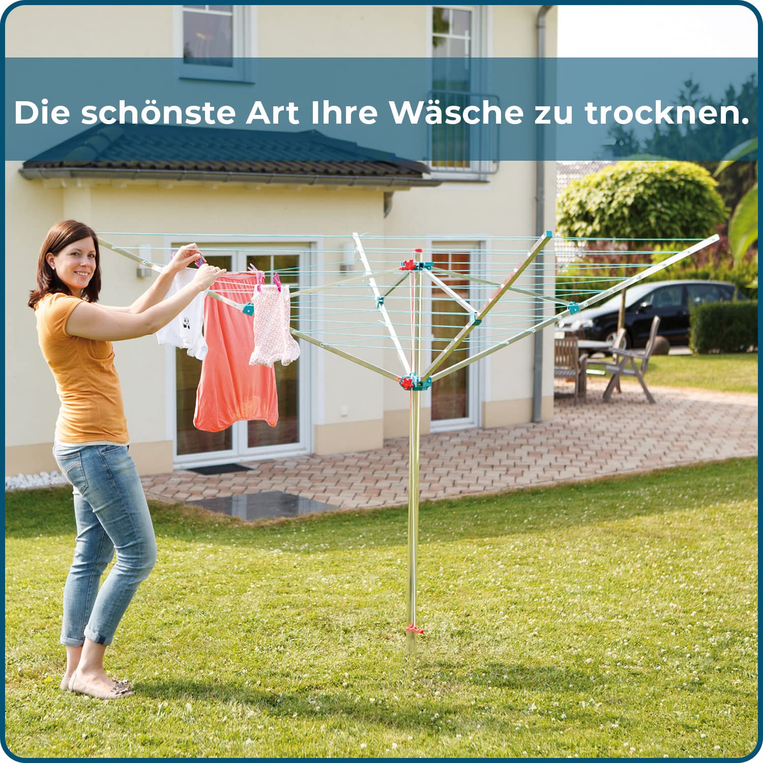Blome Wäschespinne Alustar XL 40m inkl. Bodenhülse, Wäsche Spinne draußen, Made in Germany