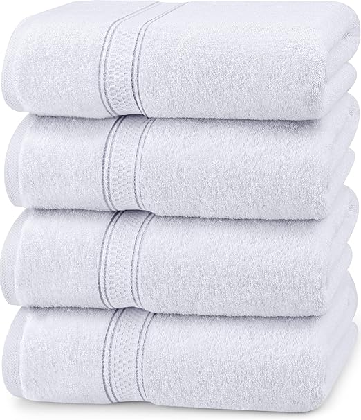Utopia Towels 4 Pack Premium Bath Towels Set, 27 by 54 Inches, 100% Ring Spun Cotton 600GSM, Lightweight and Highly Absorbent Quick Drying Towels, Perfect for Daily Use, White