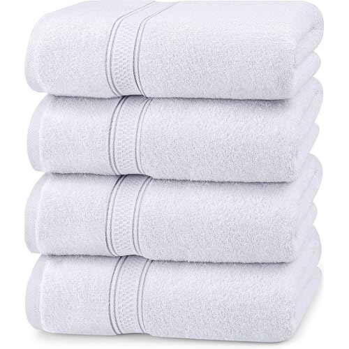 Utopia Towels 4 Pack Premium Bath Towels Set, 27 by 54 Inches, 100% Ring Spun Cotton 600GSM, Lightweight and Highly Absorbent Quick Drying Towels, Perfect for Daily Use, White