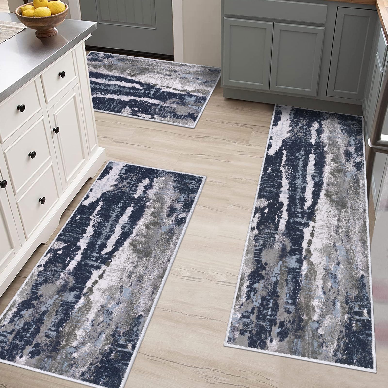 Bsmathom Abstract Kitchen Rugs Sets 3 Piece, Non Skid Kitchen Runner Rug, Farmhouse Kitchen Rugs and Mats Set, Non Slip Washable Kitchen Floor Mat for Laundry Room Entryway Hallway