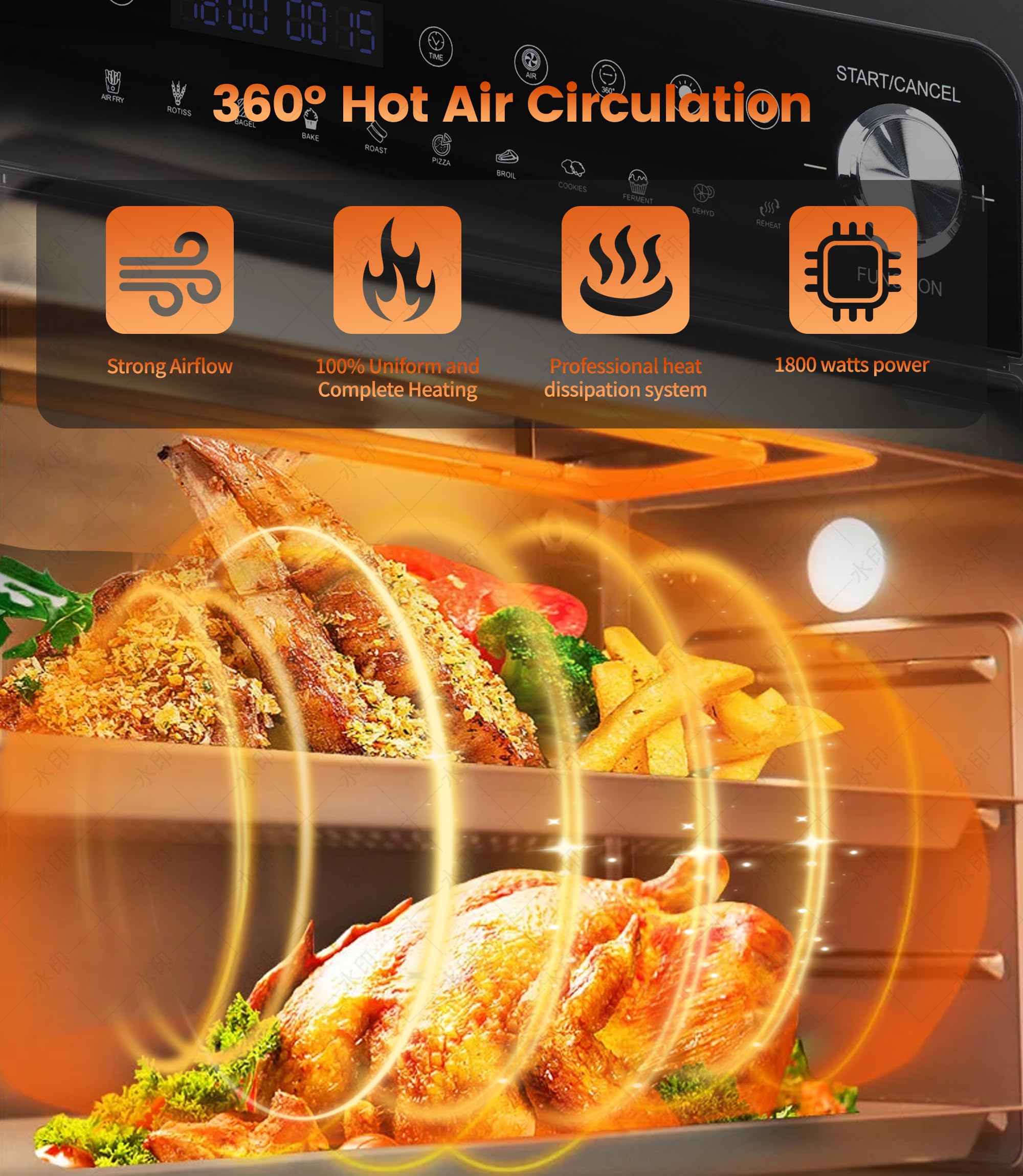 Forno Friggitrice Ad Aria Calda 14L, Emphsism Air fryer Fornetto Elettrico con 11 Programmi Preimpostati, 1800W Friggitrice ad Aria Senza Olio con Schermo, Mini Forno Inclusi Ricettario e 4 Accessori