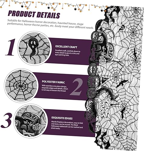Miniatura 2 de NOLITOY Mantel de tela de araña para chimenea, telaraña, mantel de telaraña, bufanda de telaraña, bufanda de chimenea de miedo, mantel de poliéster