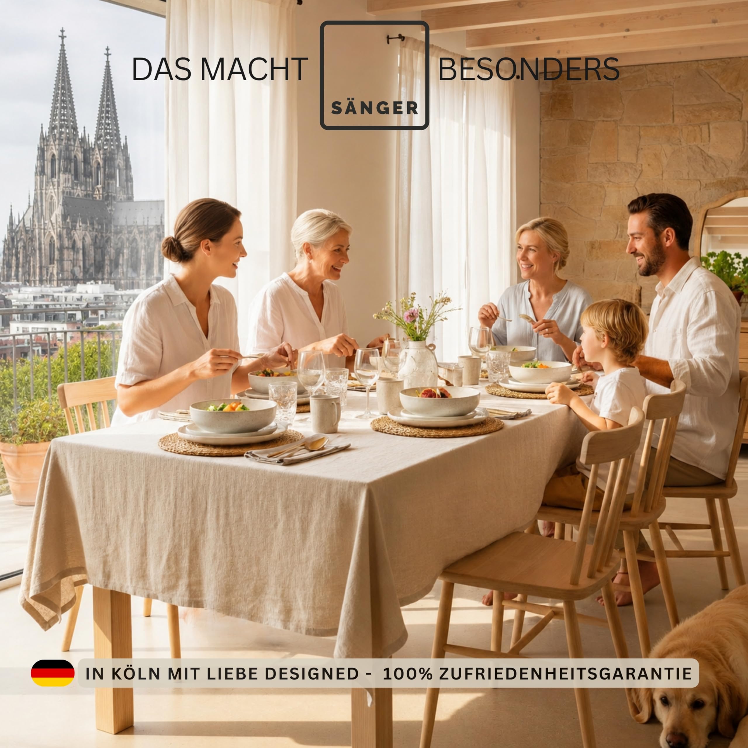 SÄNGER Geschirrset Korfu 12 tlg Steingut Handmade Teller Set Creme Sandiger Maserung
