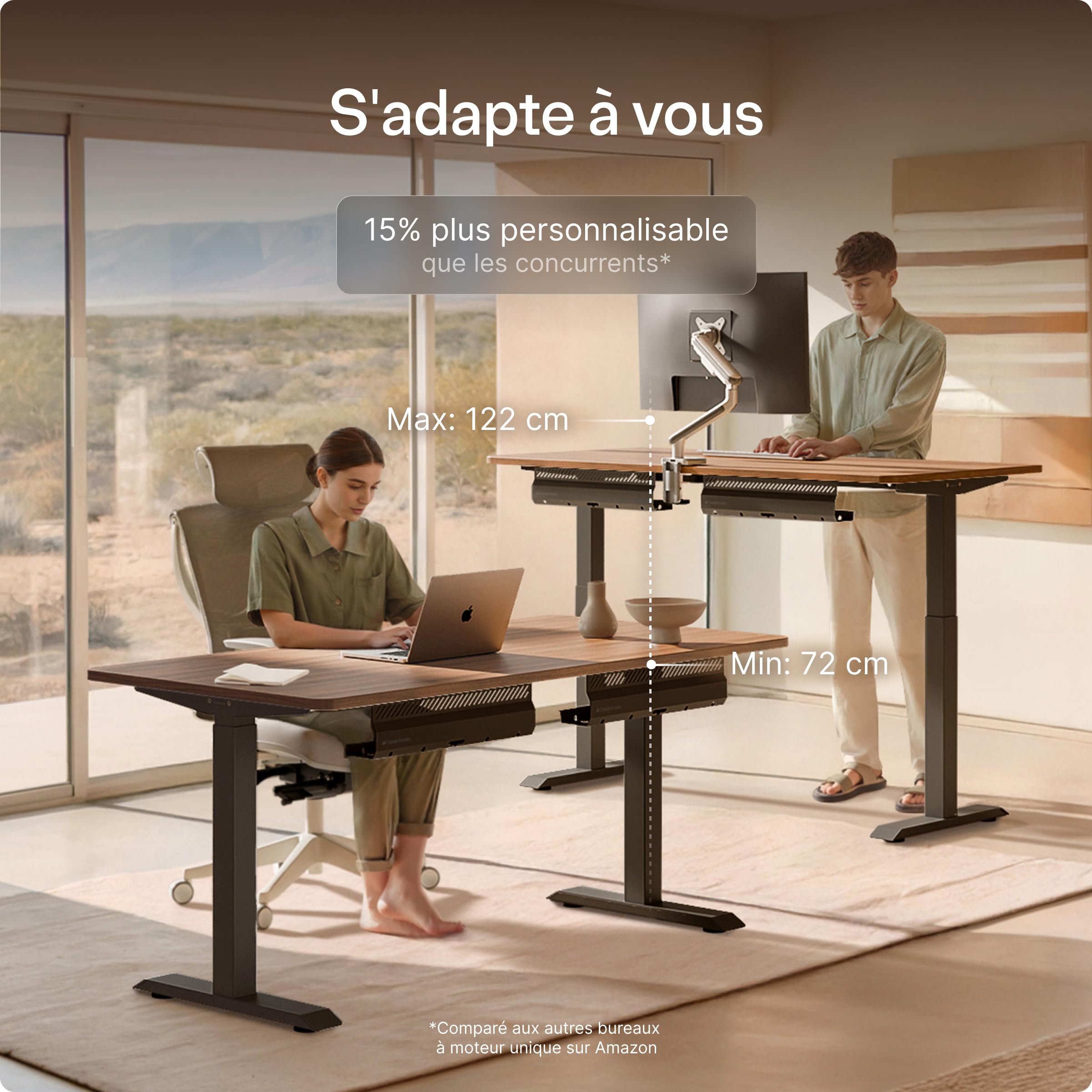 Desktronic Bureau Assis Debout Électrique 160x80cm - Bureau Réglable en Hauteur à Moteurs Électriques Doubles - Commande Tactile - USB - Mémoire - Plateau Bois Européen - Table Assis-Debout