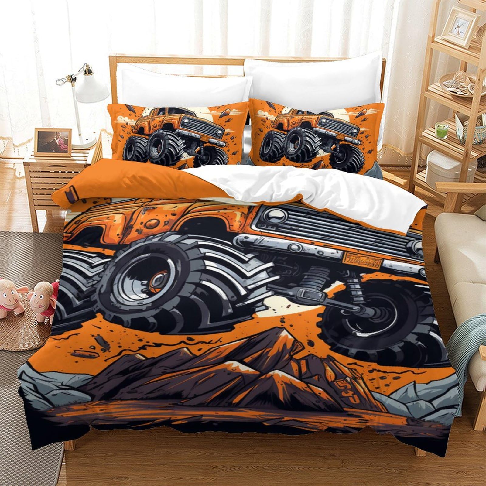 Housse de couette Monster Truck microfibre anti-plis parure lit enfant