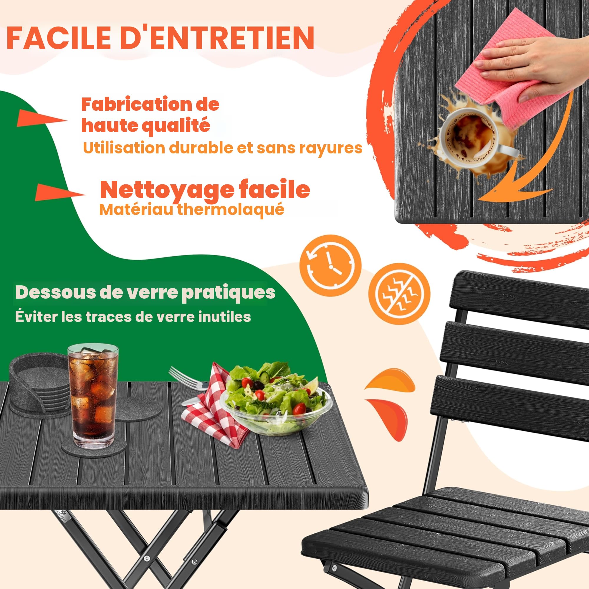 KESSER Ensemble de Bistrot 3 Pièces Pliable Acier Bois Balcon Résistant Intempéries UV